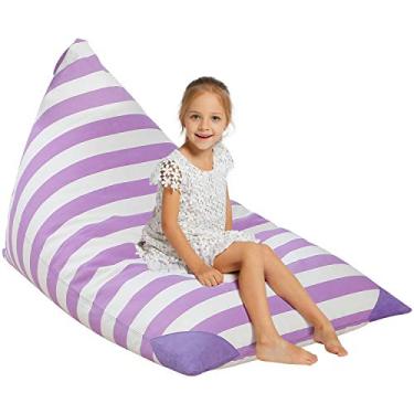 Imagem de Aubliss Capa Para Cadeira De Pufe Com Armazenamento Bichinhos Pelúcia, 50" X 35" Extra Grande, Crianças E Adultos, Brinquedo Meninos Meninas - Lona Algodão Premium Listrada Roxa