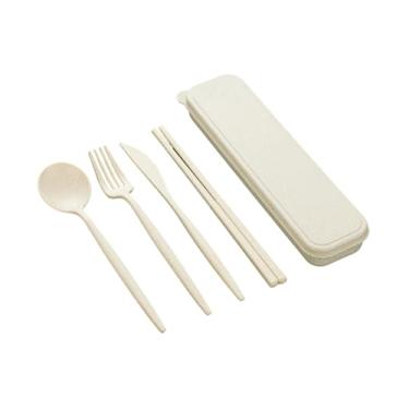 Imagem de 2 peças - portátil de desenho animado simples japonês doméstico, garfo e colher - conjunto de quatro peças [arroz nórdico]