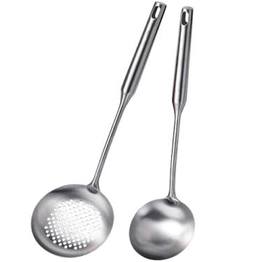 Imagem de EJOEXQU Conjunto De 2 Conchas Sopa E Escumadeiras, Cozinha Aço Inoxidável 316, Coador Alimentos, Concha Grande Para Cozinhar, Fritadeira, Colher, Utensílio Mexer, Servir, Escorrer Fritar