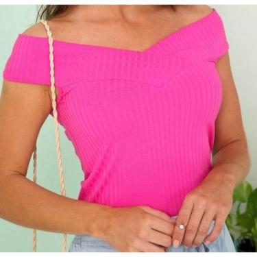 Imagem de Blusa alça ombro a ombro malha canelada com bojo feminina - Filó Modas