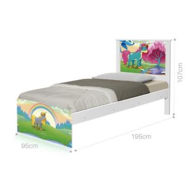 Imagem de Cama Solteiro com Cabeceira Adesivada Unicórnio Feliz - CASA H