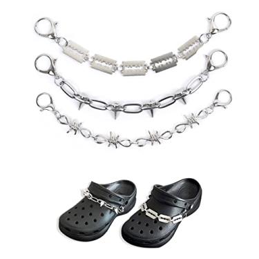 Imagem de 3 peças correntes brilhantes para sapatos, acessórios de prata para sapatos, corrente de metal para chinelos, tênis, faça você mesmo, Metal, Sem Pedra Preciosa