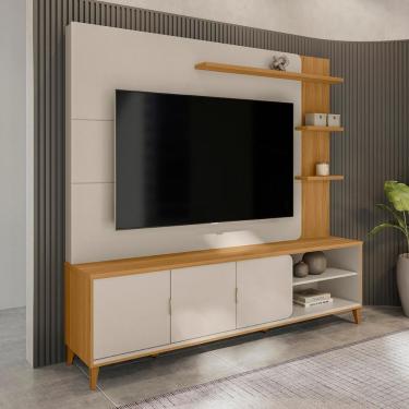 Imagem de Home Estante Rack Napoli Para Tv Até 70 Polegadas Tauari/off White Fosco