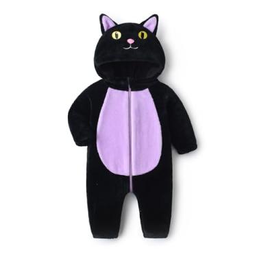 Imagem de LYSINK Macacão infantil de gato preto de Halloween com manga comprida com capuz e zíper para neve para bebês roupas quentes de outono e inverno (Ba roxo, 18 a 24 meses)