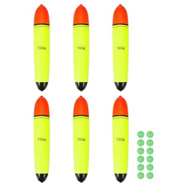 Imagem de YELARXI Boias deslizantes de pesca, boias de espuma EVA com contas de peixe, flutuação de 100 ml, adequada para poleiro, carpa, rolhas, água salgada, água doce (pacote com 6, vermelho/amarelo)