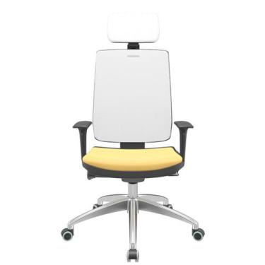 Imagem de Cadeira Office Brizza Tela Branca Com Encosto Assento Vinil Amarelo Au