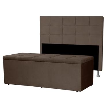 Imagem de Kit Cabeceira e Calçadeira Baú Queen 1,60m Roma Suede Marrom - Pallazio
