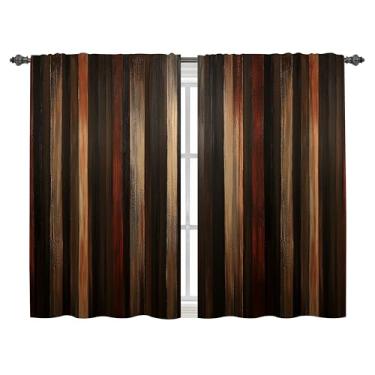 Imagem de Cortinas de cozinha listras de madeira cortinas de café para banheiro, sala de jantar, sala de estar, bolso para janela, conjunto de 2 painéis 71 x 91 cm