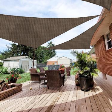 Imagem de Patio Paradise — Toldo triangular marrom de 1,8 m x 1,8 m x 1,8 m, cobertura superior de pérgolas permeável de 180 g/m2, tecido de bloqueio UV durável ao ar livre, personalizado disponível