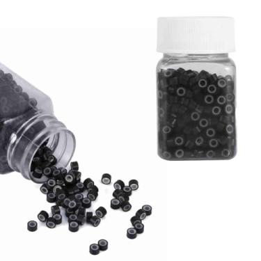 Imagem de Grânulos de extensão cabelo, grânulos de anel revestido silicone 5mm micro anéis de alumínio microlink grânulos tubos grânulos grânulos de penas cabelo ferramenta para design de cabel(black)