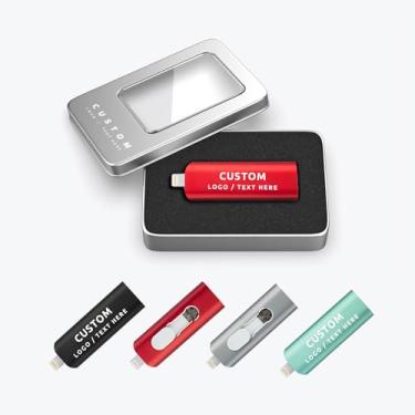 Imagem de Pen drive USB OTG personalizado, pacote com 100 unidades de pen drive multifuncional 3 em 1 USB 3.0, ideal para promoções corporativas, eventos empresariais e organizações sem fins lucrativos (32 GB