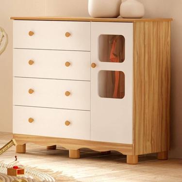 Imagem de Cômoda Infantil Uli New 1 Porta E 4 Gavetas Branco Brilho/amêndoa - Móveis Peroba