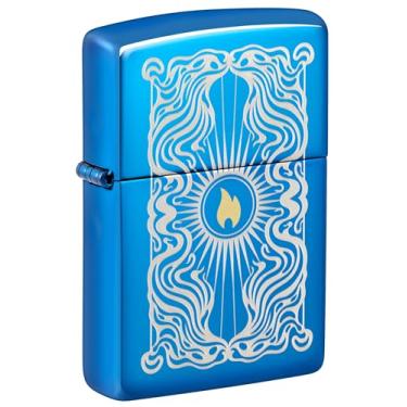 Imagem de Zippo Isqueiro de bolso azul polido com design de chama extravagante