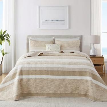 Imagem de DDUOXIN Colcha Queen extragrande – 272 L x 120 C extra larga – 100% algodão listrado Califórnia Colcha com 2 fronhas, colchas reversíveis macias e grandes, conjunto de cama marrom