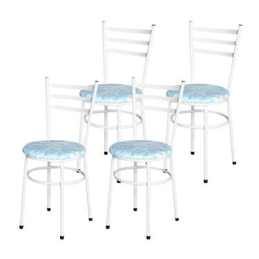 Imagem de Conjunto 4 Cadeiras Epóxi Branca Para Cozinha Assento Estampado Floral Gelo