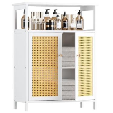 Imagem de HITNET Armário de piso de banheiro com 2 portas de vime (branco)