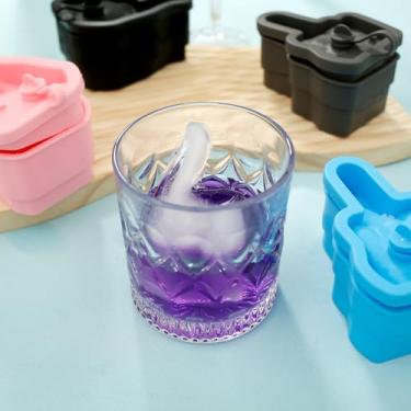Imagem de PoDhey Pacote com 4 moldes de cubos de gelo de silicone para freezer, moldes de gelo de liberação fácil, formas divertidas, máquina de cubo de gelo reutilizável para uísque, coquetéis, suco, café