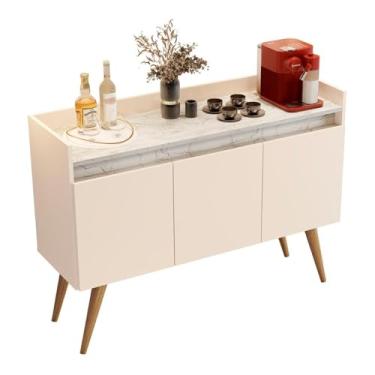 Imagem de Aparador Buffet Gold Marmorizado 3 Portas Pés Madeira Maciça Off White/marmore Branco