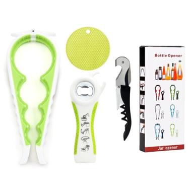 Imagem de Castrap 2025 Novo Conjunto De Abridores De Frasco 5 Em 1 Abridor De Garrafa De Cerveja 4 Em 1 Abridor De Tampa De Cozinha Abridor De Lata Multifuncional Para Uso Doméstico (4PCS - verde claro)
