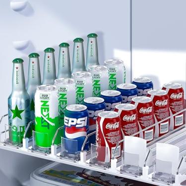 Imagem de Organizador de bebidas para geladeira, dispensador organizador de latas de refrigerante para geladeira com deslizamento automático, divisores transparentes ajustáveis de largura para 30 latas, 38 cm P