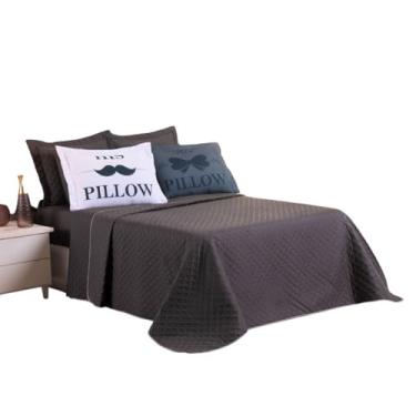 Imagem de Colcha Coxa Cocha Cobre Leito Jogo Roupa Cama Casal Queen 5 Peças Dupla Face Matelado His Her Cinza