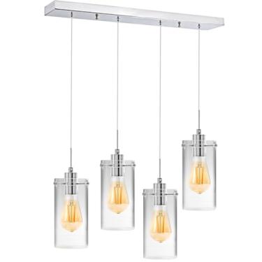 Imagem de OOOLED Luzes pendentes ilha de cozinha, 24 W (4 x 6 W) Luminária pendente de 4 luzes com sombra de vidro transparente, cordão ajustável para pendurar no teto luminária pingente escovado Chrom