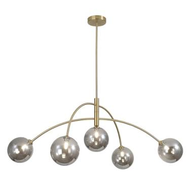 Imagem de Fulesi Lustre dourado moderno com 5 lustres cinza claro com montagem semi-embutida vintage industrial para sala de jantar para cozinha, quarto, corredor