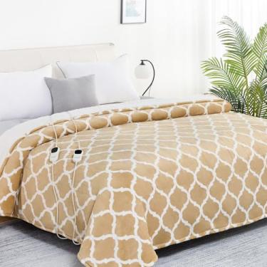 Imagem de Homemate Cobertor aquecido tamanho Queen elétrico - 213 cm x 228 cm cobertor de aquecimento com 10 níveis de calor rápido 8 horas desligamento automático flanela ultramacia aconchegante proteção