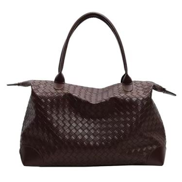 Imagem de Bolsa de ombro único de grande capacidade, uma escolha obrigatória para meninas, adequada para viagens, trabalho e compras. Feita de material PU e com um design de tecido, Marrom