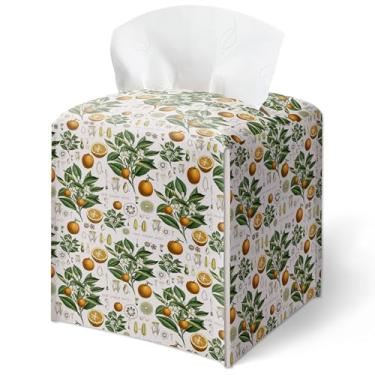 Imagem de Capa de caixa de lenços, capa de caixa de lenços vintage botânica laranja quadrada à prova d'água, decoração de mesa para sala de estar, mesa de cabeceira, penteadeira, escritório, decoração estética