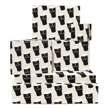 Imagem de Papel de embrulho preto - presentes Guinness dentro - 6 folhas de embrulho - Engraçado para presentes para aniversário, Natal, aniversário de casamento - inclui etiquetas - para homens, mulheres