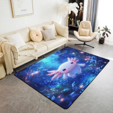 Imagem de Erosebridal Tapete de área 3D fofo axolote 13 x 18 cm, tapete retangular do oceano subaquático para crianças, meninos, meninas, salamandra, animais kawaii, tapete decorativo para sala de estar, tapete