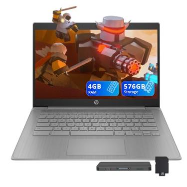 Imagem de HP Laptop Chromebook HD de 14 polegadas para negócios e estudantes, Intel Celeron N4120, 4 GB LPDDR4, 576 GB de armazenamento (64 GB eMMC + estação de ancoragem de 512 GB), gráficos UHD, webcam