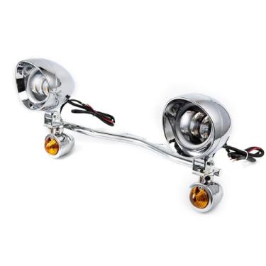 Imagem de BENEALL Luz auxiliar de motocicleta 10 cm farol de neblina cromado LED luz frontal com suporte de luz de sinalização conjunto para Crusier Cafe Racer Bobber Chopper luz frontal