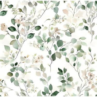 Imagem de Papel de parede floral de folha verde simples 45 cm x 300 cm Papel de parede autoadesivo removível para banheiro armário mesa de maquiagem quarto de menina