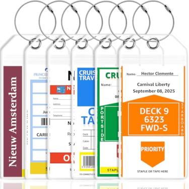 Imagem de Pacote com 6 porta-etiquetas de bagagem de cruzeiro premium para Carnaval, NCL, Princesa, MSC Cruise Ship Essentials Must Haves em 2025-2026, etiquetas essenciais de viagem de plástico transparente à