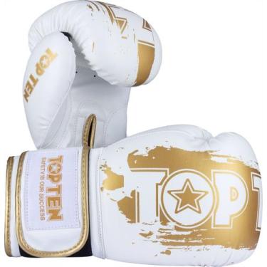 Imagem de Luva de Boxe e Muay Thai POWER INK - Top Ten, Branco, Dourado, 16OZ