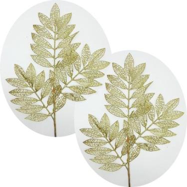 Imagem de Plantas Folhas Decoração Natal Gliter Dourado 75cm Kit 4pçs - Genérico