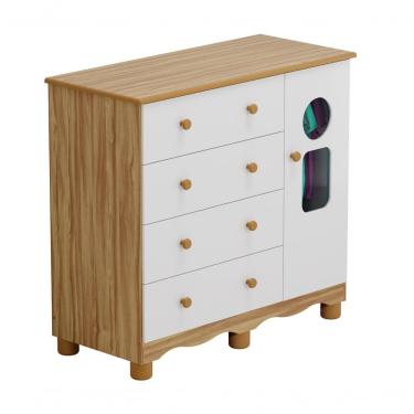 Imagem de Comoda Infantil 1 Porta 4 Gavetas Tedy - Moveis Peroba Amendoa-branco