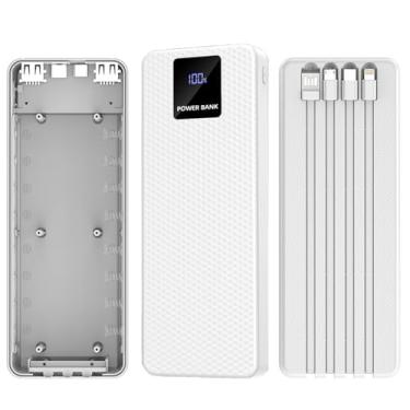 Imagem de LQMBABY Caixa organizadora de baterias 5V-2.1A Power 10 x 18650 com 4 cabos de carregamento de interface Micro/Tipo-C/USB/IP para suporte eletrônico faça você mesmo suporte bancário capa branca