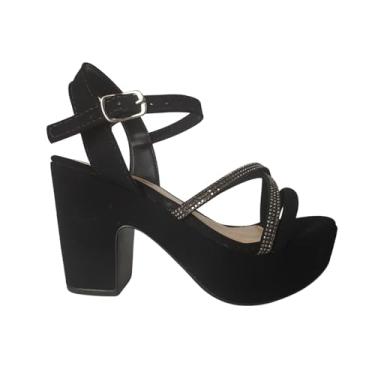 Imagem de Sandália Plataforma Calella Tiras Brilho Salto Alto Meia Pata (Preto, BR, Adulto, Numérico, 38)