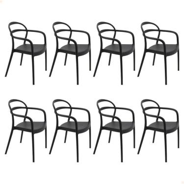 Imagem de Kit 8 Cadeiras Tramontina Sissi ECO em Polipropileno e Fibra de Vidro com Braços Preto 92045409