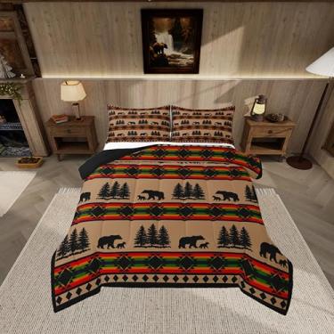 Imagem de jejeloiu Conjunto de cama asteca, macio, para meninos e meninas, tamanho casal, edredom boêmio, microfibra, animal selvagem, decoração de quarto, 3 peças com 2 fronhas