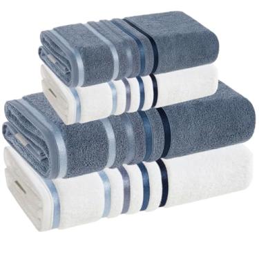 Imagem de Jogo De Toalhas Karsten Banhão Gigante + Rosto Fio Penteado Lumina 4 Peças (Branco com Azul Sereno)