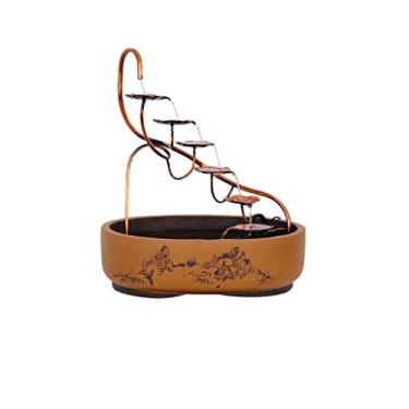 Imagem de XFNVXC Fonte decorativa interna de mesa, cobre, cerâmica, aquário, fonte de água fluida, sala de estar, decoração de casa, ornamento, fonte de jardim