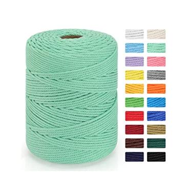 Imagem de Cordão de macramê 4 mm x 328yd | Corda de macramê 100% algodão natural | Cordão de algodão torcido de 4 fios para artesanato DIY cabides de plantas de tricô decoração de casamento, verde menta