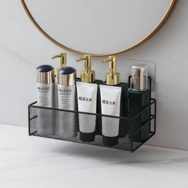 Imagem de Prateleira Aramada Adesiva de Parede Fixação sem Furo, Preto e Branco 