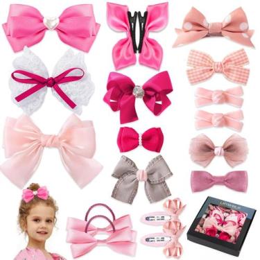 Imagem de Conjunto de clipes de cabelo LMYMHMLM 18 peças de laços rosa para meni