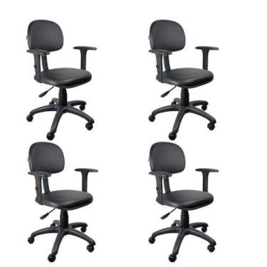 Imagem de Kit 4 Unidades Cadeira Escritório Secretária Giratória com Braço Regul