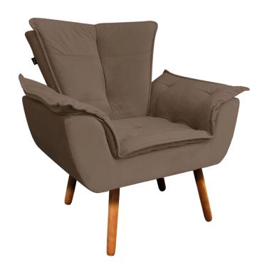 Imagem de Poltrona Opala Veludo Marrom Pés Palito Castanho